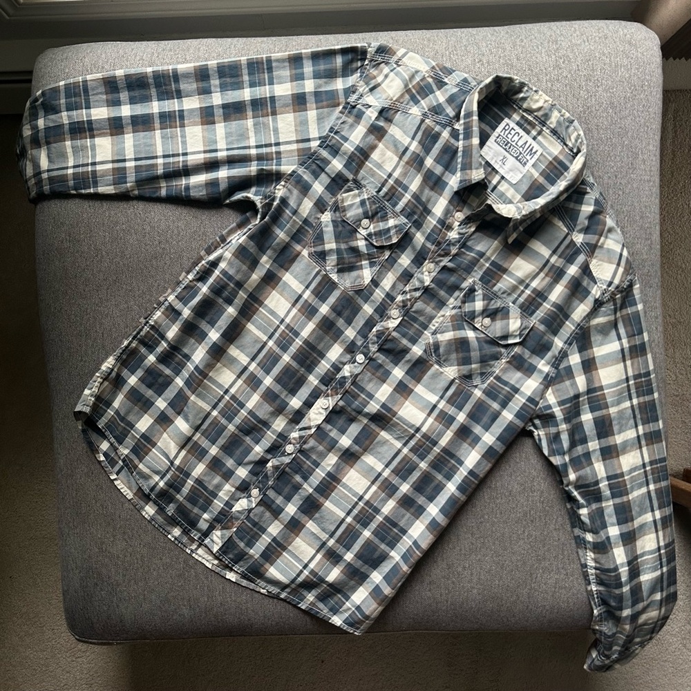 RECLAIM Men’s Relaxed Fit Casual Long Sleeve Button Down Shirt XL